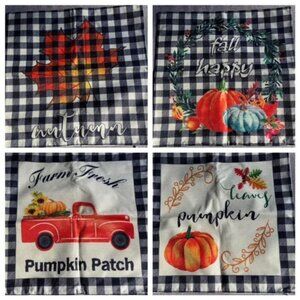 4 Pack Fall Black White Buffalo Plaids Pumpkin Pillow Covers 18"x18"